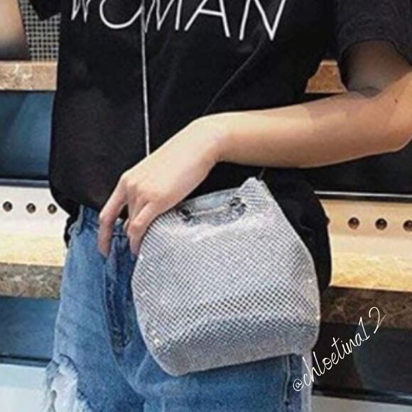 New Evening Bag Sparkly Rhinestone Bucket Purse - Picture 8 of 10